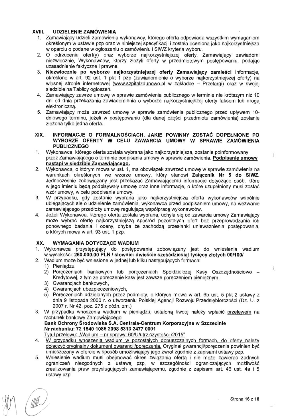 XVIII. UDZIELENIE ZAMÓWIENIA 1.