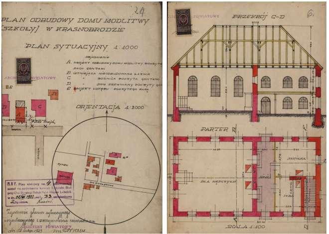 15. Krasnobród. Dom modlitwy: Plan odbudowy domu modlitwy Gminy Wyznaniowej Żydowskiej w Krasnobrodzie, pow.