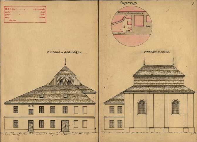 22. Krasnystaw. Bożnica. Projekt odbudowy bożnicy gminy wyznaniowej izraelickiej w Krasnymstawie [1923]. APL. Urząd Wojewódzki Lubelski 1919-1939, Wydz. Kom. -Bud., sygn. 1223. Pod k. XIX w.