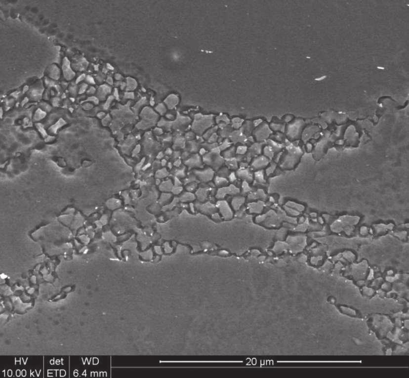 Mikrostruktura próbki stopu AZ31 po odkształcaniu w temperaturze 200 C z prędkością dε/dt = 0,001 s -1 ; FEG_SEM Fig. 12.