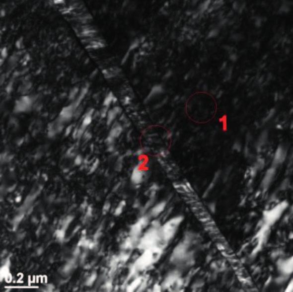 Microstructure of sample 2 including difraction SAD made in TEM area 2 Rys. 16.