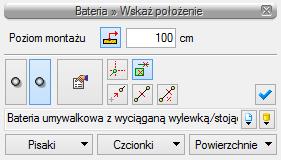 Następnie wstaw armaturę czerpalną np. Baterie czerpalne klikając na ikonę na wstążce Woda. Dostępne jest okno wstawiania Baterii czerpalnej, Rys.