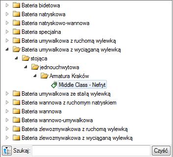 25). Rys. 26. Widok listy typów zawartych w bibliotece programu dla baterii czerpalnych.