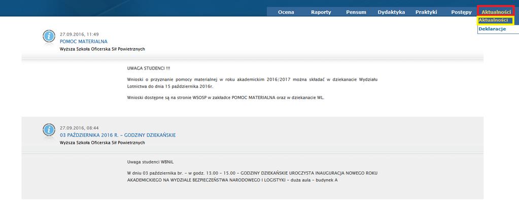 3. Dane osobowe Użytkownik po zalogowaniu powinien sprawdzić poprawność danych osobowych w Wirtualnym Dziekanacie.