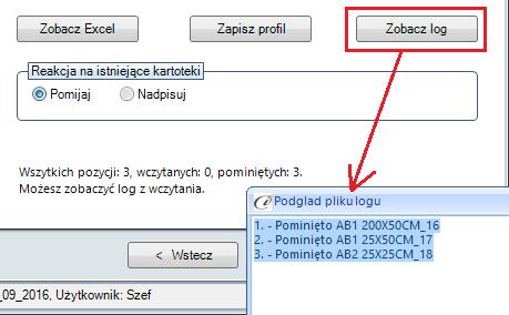 (rys. 25) Podsumowanie importu Profile importu Ustawienia pliku importu, mapowania kolumn i reakcji na istniejące kartoteki możemy zapisać jako profil