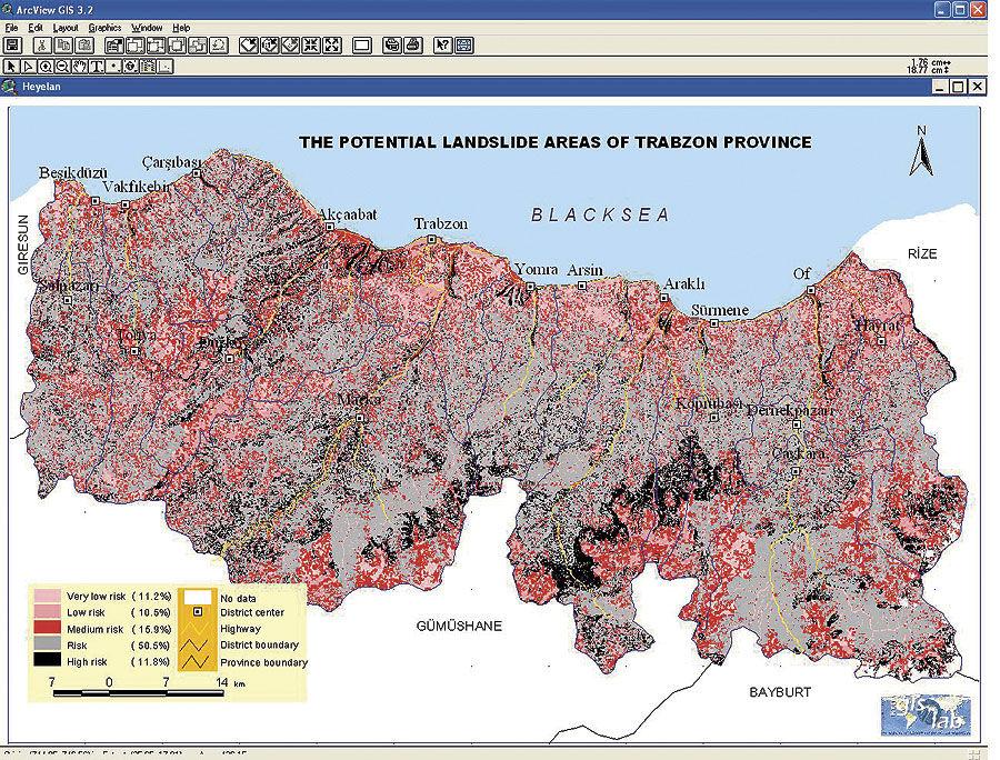 MODEL PROCESU GEOPRZETWARZANIA Identyfikacja obszarów potencjalnych osuwisk ziemi w prowincji Trabzon w Turcji (Selcuk Reis, Tahsin Yomralioglu, 2005) 57 ZAAWANSOWANE METODY ANALIZ W GIS Wybrane