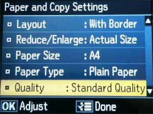 Return back using OK button / Powróć wciskając OK Impression with Stripes/ Na wydruku są paski Verify that the best quality is set on the printer / Sprawdź