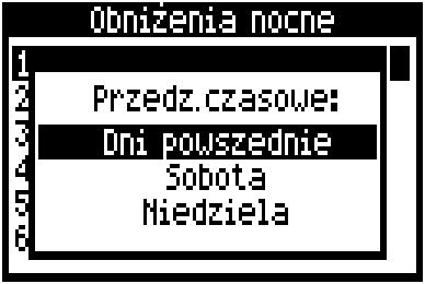 Rys. 25 Okno wyboru przedziałów czasowych. Należy określić początek i koniec danego przedziału czasowego oraz wartość, o jaką obniżona zostanie temperatura zadana.