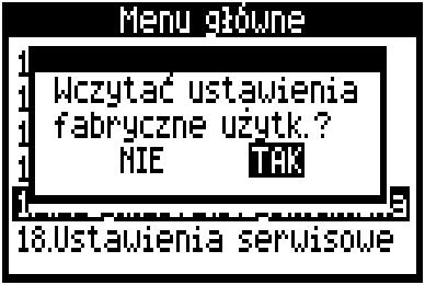 Rys. 32 Ustawienia fabryczne użytkownika. 8.34. Ustawienia serwisowe Aby uzyskać dostęp do ustawień serwisowych należy wybrać: MENU Ustawienia serwisowe, a następnie wprowadzić hasło: 0000.