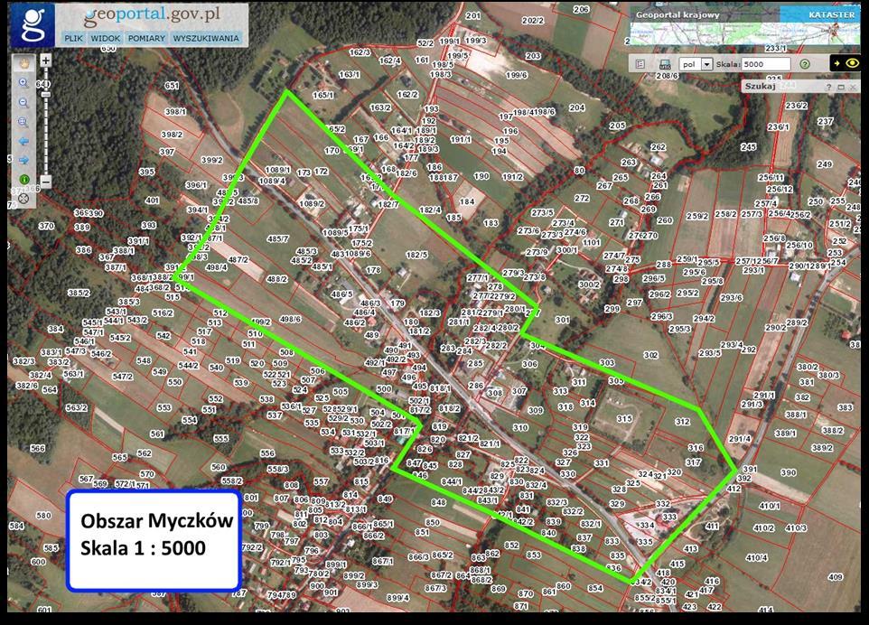 Podobszar 2: MYCZKÓW Obszar wyznaczony do rewitalizacji obejmuje tereny zamieszkałe (112 osób) o łącznej powierzchni 33,15 ha. Obejmuje min. teren zamieszkały ok.