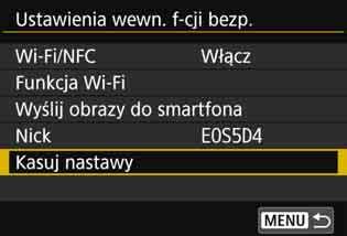 Czyszczenie fabrycznych ustawień komunikacji bezprzewodowej Użytkownik może usunąć wszystkie fabryczne ustawienia komunikacji bezprzewodowej.