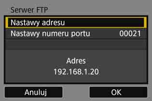Konfigurowanie ustawień połączenia z serwerem FTP Ciąg dalszy instrukcji z rozdziału 6. Skonfiguruj komputer tak, aby łączyć się z nim jak z serwerem FTP przed skonfigurowaniem połączenia (str.