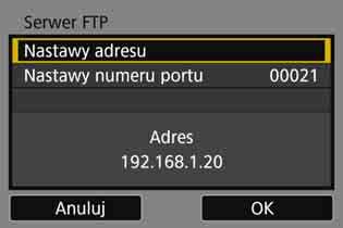 Konfigurowanie ustawień połączenia z serwerem FTP Ciąg dalszy instrukcji z rozdziału 6. Skonfiguruj komputer tak, aby łączyć się z nim jak z serwerem FTP przed skonfigurowaniem połączenia (str.