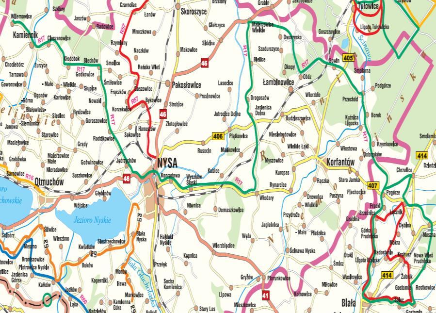 Malerzowice Wielkie-Sowin nawierzchnia leśna ubita oraz kostka brukowa Infrastruktura na trasie Teren przebiegu trasy Przejezdność trasy Ruch samochodowy na trasie Funkcja Powiązania z innymi