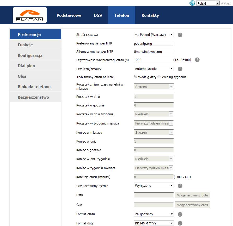 5.2.3 Telefon W menu Telefon można ustawić: Telefon Platan IP-T216C instrukcja użytkownika ver. 1.00.01 w zakładce Preferencje (patrz rys.