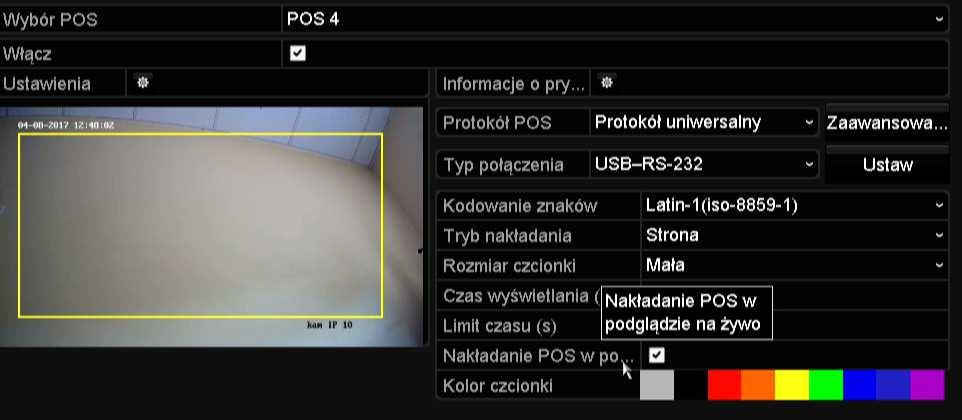 Programowanie rejestratora Dostępne opcje wyświetlania dla 'wirtualnych kanałów danych' POSx: Ustawienia POS Ustawienia POS: (wybrane opcje) kodowanie znaków (dla systemu z 'konwerterem danych' nie