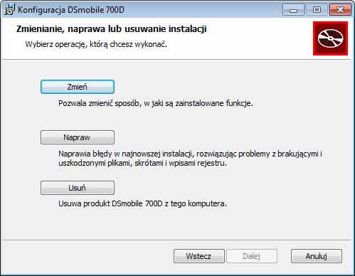 Obsługa w systemie Windows ODINSTALOWANIE OPROGRAMOWANIA 1 W przypadku konieczności odinstalowania oprogramowania sterownika, wystarczy włożyć oryginalną instalacyjną płytę DVD i ponownie uruchomić