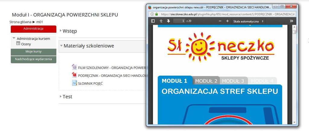 Po kliknięciu na Podręcznik otworzy się osobne okno, w którym będzie możliwość przeglądnięcia treści podręcznika.