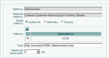 . W przypadku otrzymania Po jej wybraniu pojawia się lista komunikatów skierowanych do zalogowanego użytkownika.