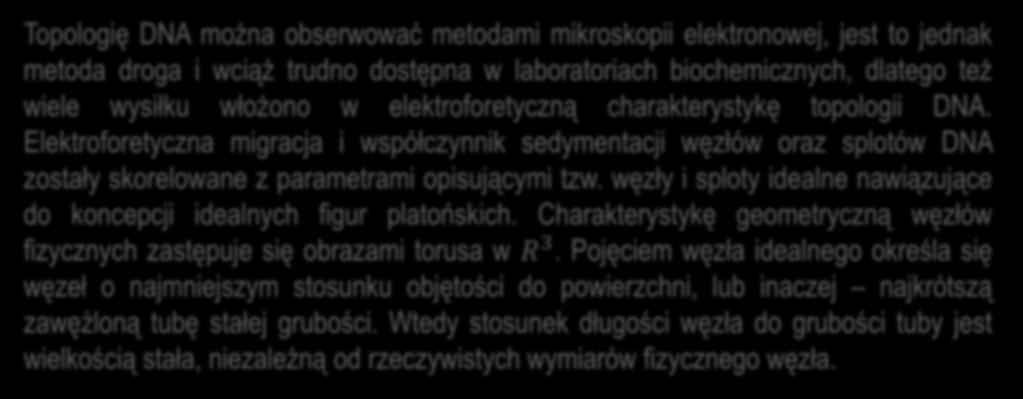 Topologię DNA można obserwować metodami mikroskopii elektronowej, jest to jednak metoda droga i wciąż trudno dostępna w laboratoriach biochemicznych, dlatego też wiele wysiłku włożono w