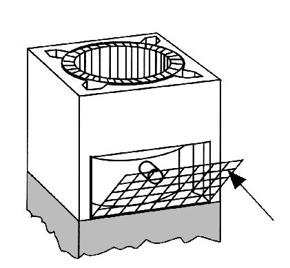 1. Wykonanie podstawy komina 1.1 Wyci¹æ otwór o wymiarach 21 x 15 cm w dolnej czêœci pierwszego pustaka. 2. Wykonanie otworu wyczystkowego 2.