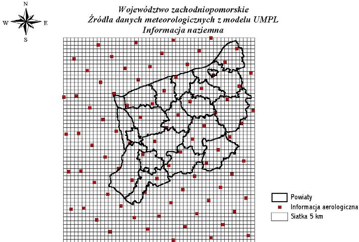 Oprócz tego do obliczeń wykorzystano dane o eteorolog pozyskane z odelu UMPL z ICM w Warszawie.