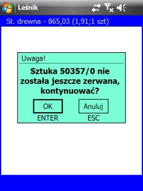 naciśnięciu klawisza skanera w tych metodach numer sztuki jest przepisywany do formatki dodawania lub następuje zaznaczenie na liście sztuk/stosów odnalezionego numeru drewna.