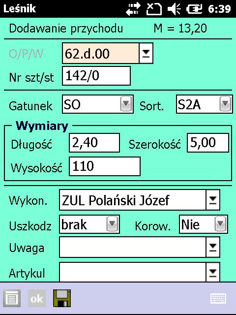 Dla kierunku 9 (manipulacja na zrębki) w części przychodowej umożliwiono jedynie dodanie sortymentów ZO lub ZP (pozostałe elementy jak w przychodzie z kierunkiem 4). 1.4.2.6.