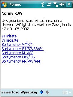 W iglaste Informacje podano w czterech kolumnach dotyczących odpowiednio drewna w klasach WA/WB/WC/WD.
