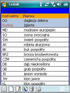 Ekran 16. Słownik Gatunki Znajdujemy się w ekranie Lista gatunków. Są w nim dwie kolumny; Kod. i Nazwa.