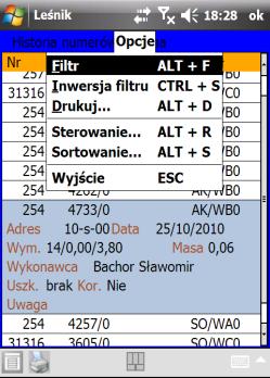 numerów, data od-do, uwaga, sortyment, gatunek, kod uszkodzenia,