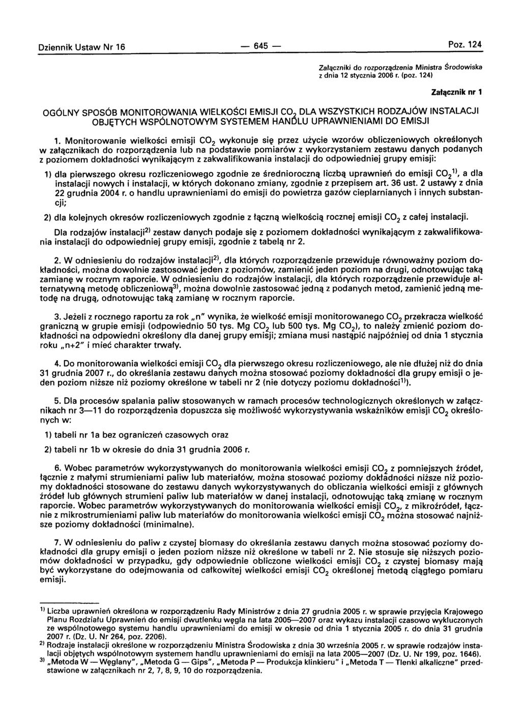 Dziennik Ustaw Nr 16-645- Poz. 124 Zatqczniki do rozporzqdzenia Ministra Srodowiska z dnia 12 stycznia 2006 r. (poz.
