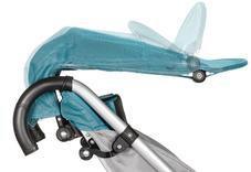 If the stroller is fitted with a guard rail, remove it by pressing two red pushbuttons on the guard rail grips and slip it out from plastic guides on the stroller frame. 2.