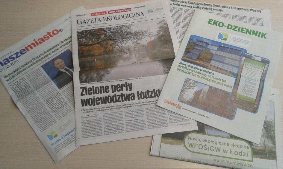 Promocja działalności WFOŚiGW w Łodzi w 2015 r. była prowadzona także na łamach prasy regionalnej.