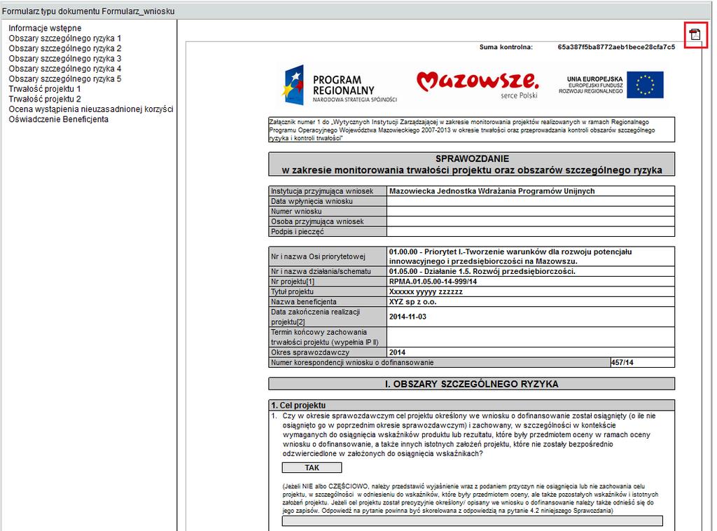 Wybierając formularz na liście i klikając Formularz w formacie pdf. Rys. 13.