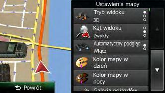Clarion Mobile Map oblicza trasę podobnie jak w trybie Szybko, ale wybiera inne drogi, aby zaoszczędzić paliwo. Proponuje trasę z niewielką liczbą zakrętów i bez trudnych manewrów.