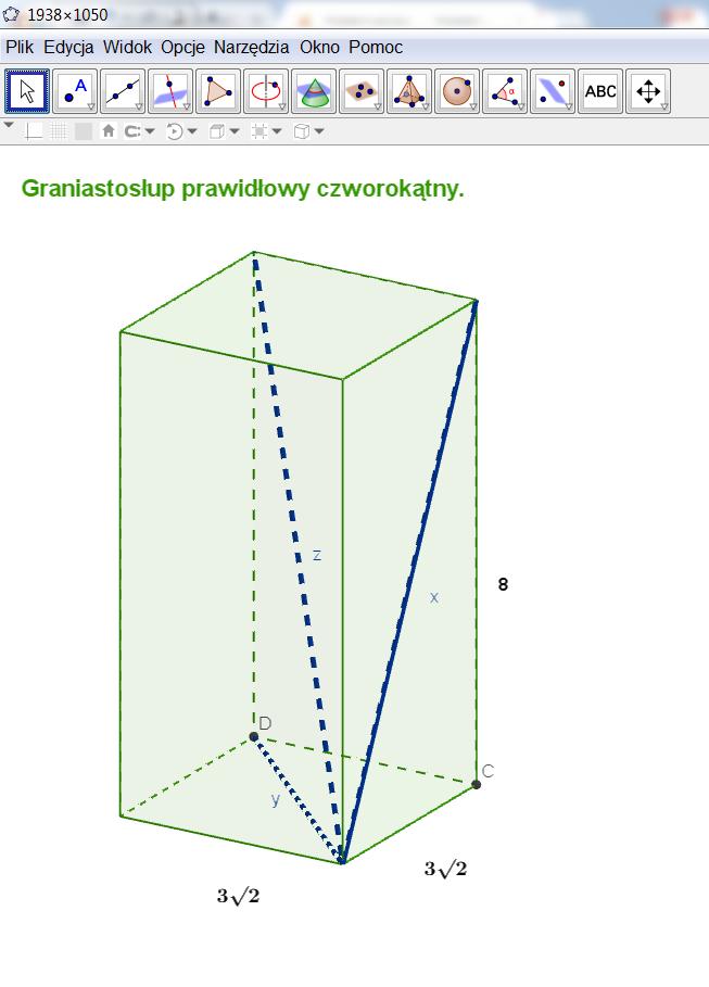 10. Wyłącz Widok Algebry i Widok Grafiki 2D. Jeżeli napisy się przesunęły, ułóż je odpowiednio.