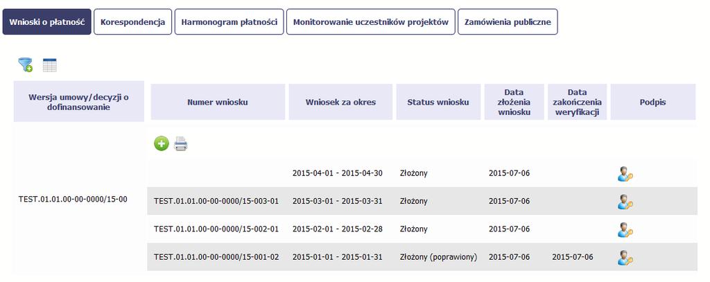 4.3.3. Weryfikacja podpisu wniosku Możesz uzyskać potwierdzenie podpisu elektronicznego, poprzez wybór w