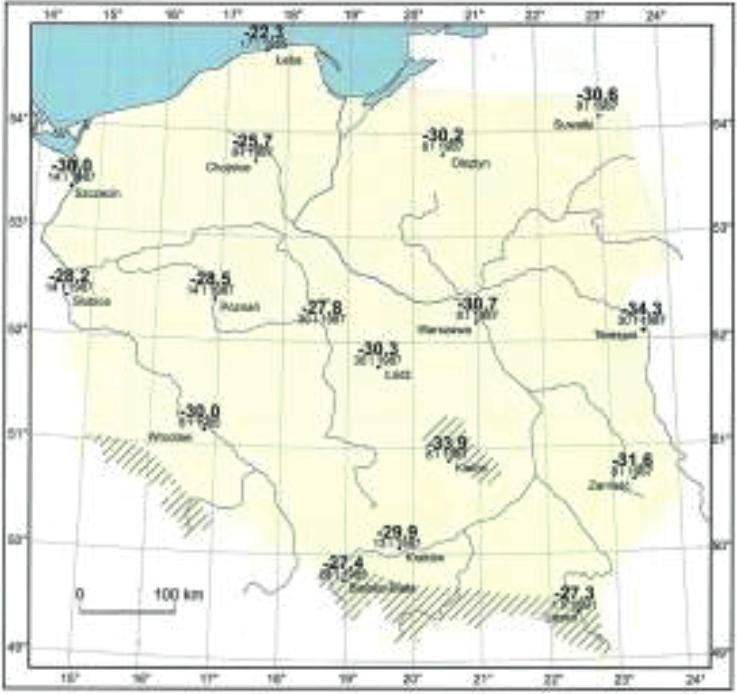 Dane za lata 1971 2000 [4] Najwięcej dni upalnych w ciągu roku (6) występuje na krańcach zachodnich Polski, natomiast najmniej (2) na krańcu północno-wschodnim.