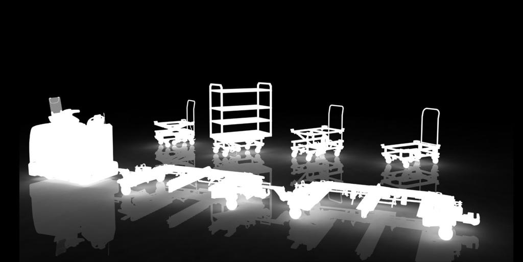 Currently system consists of two types of platforms, trolleys of different types, functions and transport capabilities; turntables and docking stations.