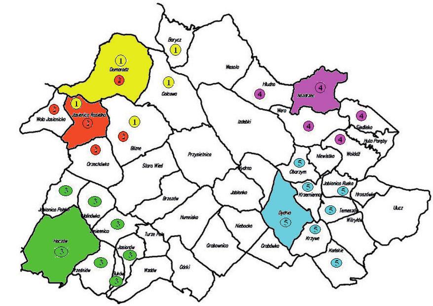 W gminie Haczów prawid owo wyst powania gruntów ró niczan obserwuje si we wsiach oddalonych do 5.8km. Wyst powanie to ma miejsce w 6-ciu z 17 wsi w których te grunty wyst puj.