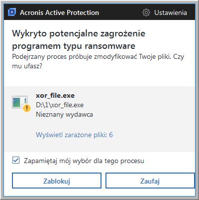 Za pomocą listy wykluczeń można określić pliki i foldery, które nie będą chronione przed programami typu ransomware.