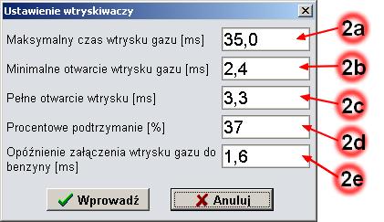 modyfikacji jego ustawień należy wybrać własną definicję, co pozwala na zmianę parametrów wtryskiwacza w ustawieniach zaawansowanych - UWAGA: jeśli wtryskiwacz jest dostępny na liście nie należy