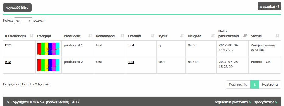 Szczegóły materiałów Klikając w odnośnik w kolumnie ID materiału lub Produkt, użytkownik może przejść do strony szczegółów wybranego