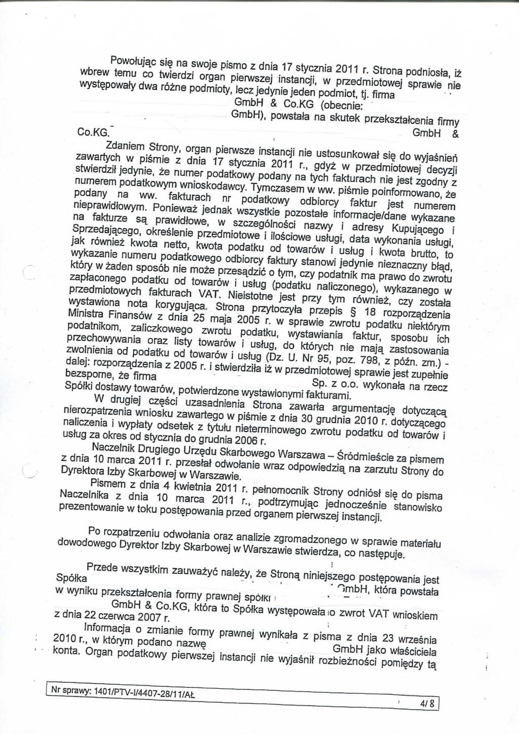 Powotuj^c si na swoje pismo z dnia 17 stycznia 2011 r.