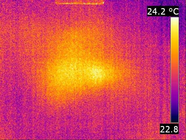 The results of 5 and 20-minutes of microwave heating of PMF-1 landmine, buried at the 2 cm depth: a) the exact position of the landmine before the burial, b) the