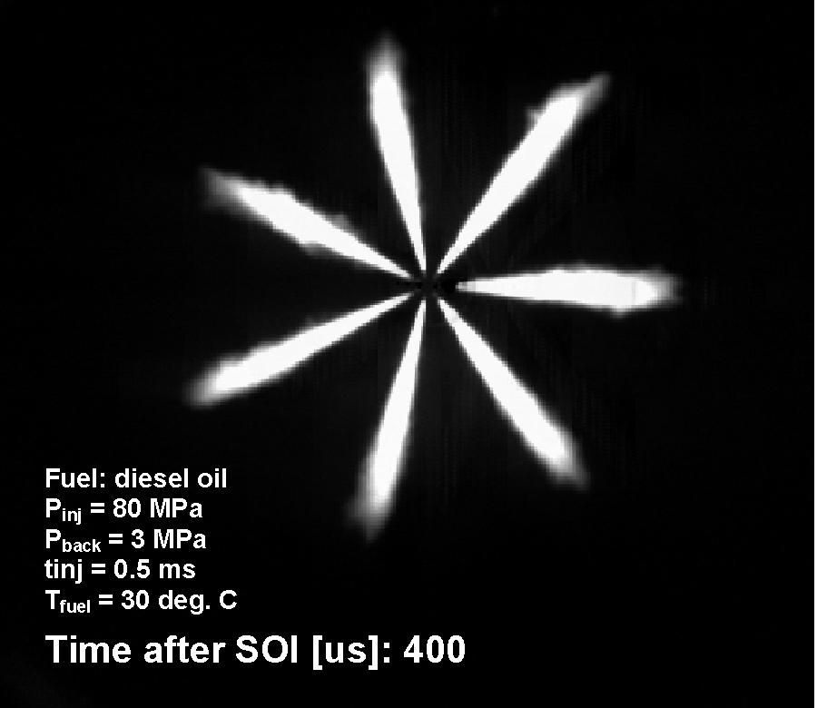 displacement. The tests (for CI injector) were performed for a multi hole injector yet, each time, all the injector holes (seven) were observed and analyzed (Fig. 2, 3).