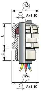 DŁAWNICE POLIAMIDOWE ECP ECP CABLE GLAND dla kabli niezbrojonych for unarmoured cable +70 C -5 C n Materiał: poliamid 6.