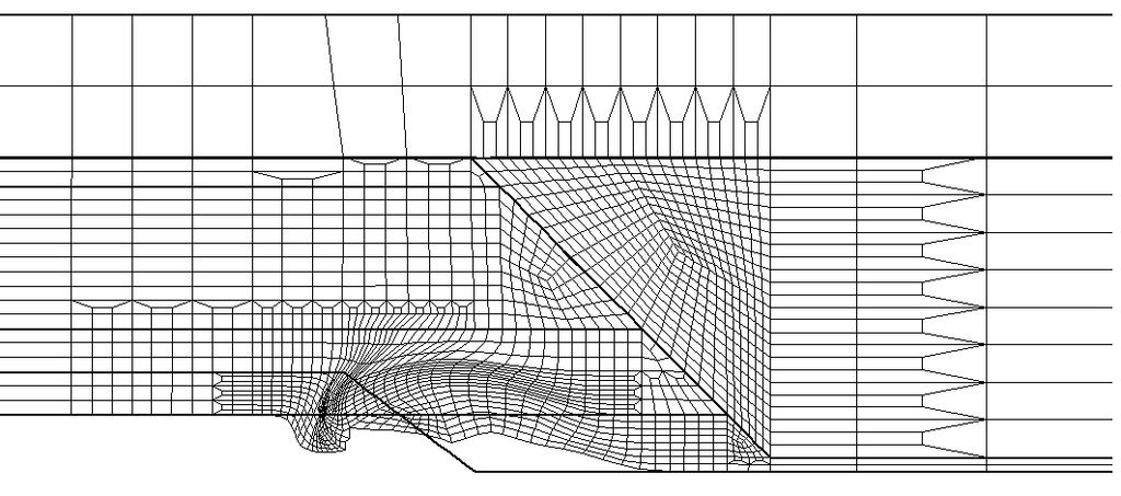 23Feb04 22:17 Rys. 2. Deformacje siatki dla pierwszej warstwy zwału po utracie stateczności - MES Z_SOIL. Factor of Safety 1.67 Shear Strain Rate Contours 5.00E-08 1.00E-07 1.50E-07 2.00E-07 2.