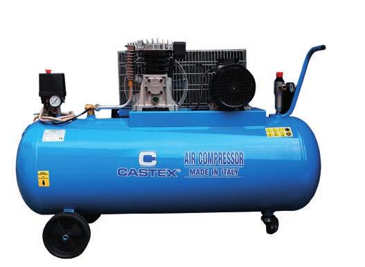 pistons Stainless steel valves Side air cooler Pulley for optimal cooling compressor Low-speed unit ensures longer life Tank equipped with a condensate drain valve Pressure switch with safety valve